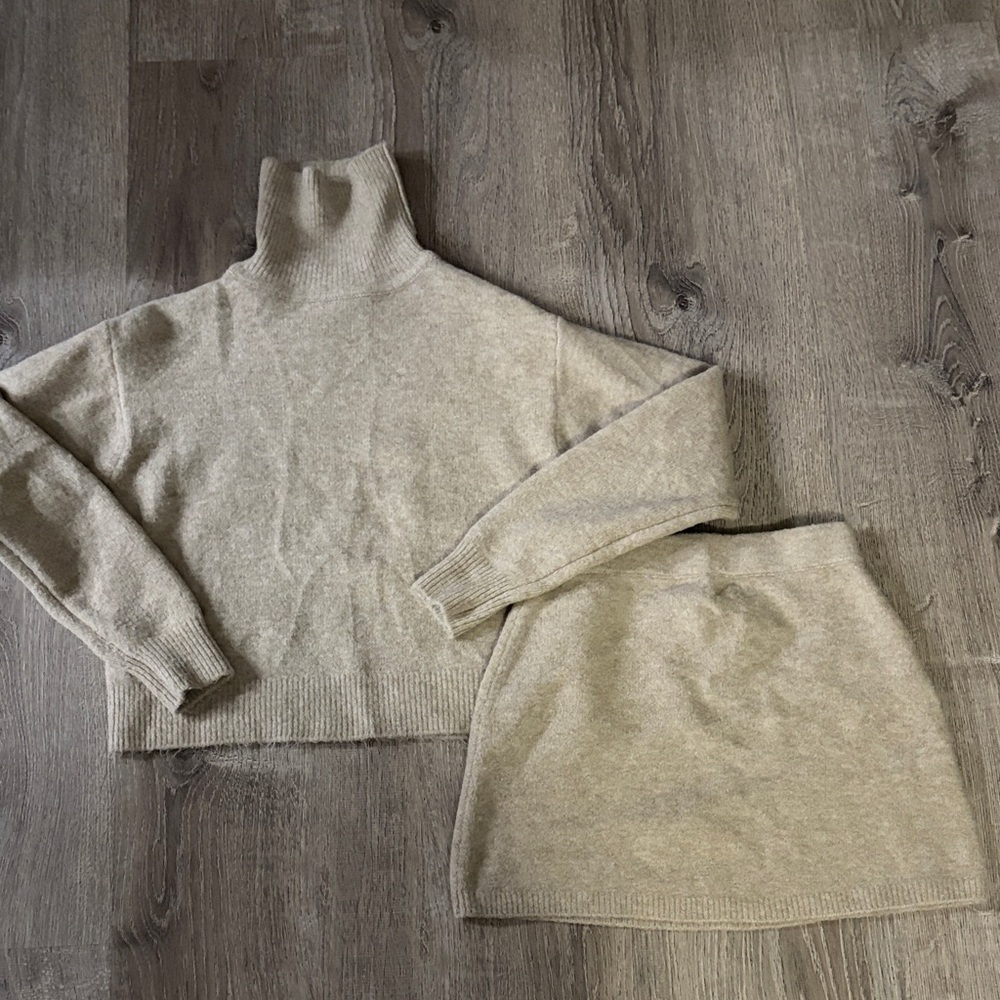 Zara Cream Turtleneck Sweater and Skirt Set